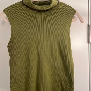 Green Ribbed Sleeveless Turtleneck Top